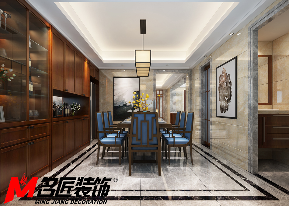 佛山市世茂弘陽綠島湖公館新中式風(fēng)格三居室裝修案例